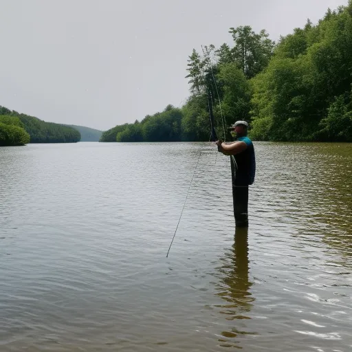 

The image shows a man holding a Garbolino fishing rod and casting into a body of water.