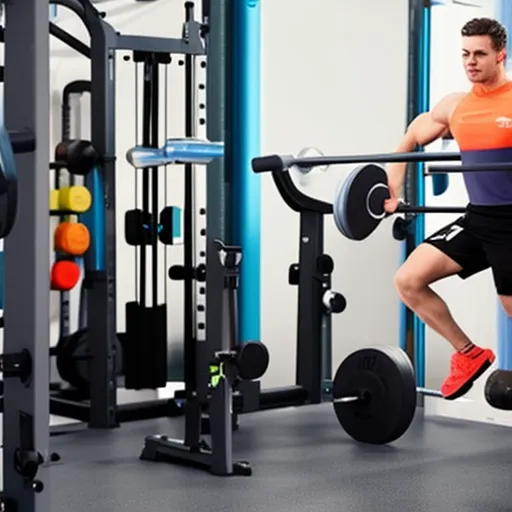 

An image shows a person lifting weights using Decathlon fitness equipment, surrounded by a gym setting.