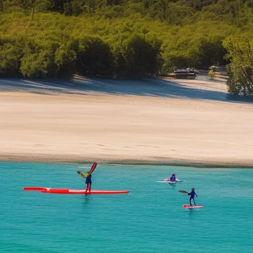 

Discover the most exciting beach sports to practice this summer - an image showcasing various activities such as beach volleyball, kayaking, surfing, and paddleboarding.