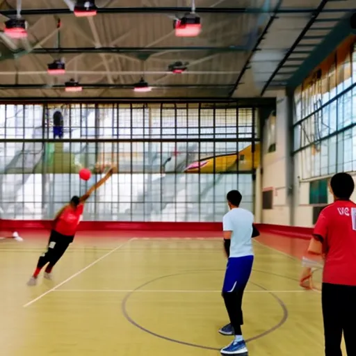 

Image: A group of athletes are shown playing handball in a bright and spacious indoor sports court, with a ball in motion and players in action, displaying their agility and strength.