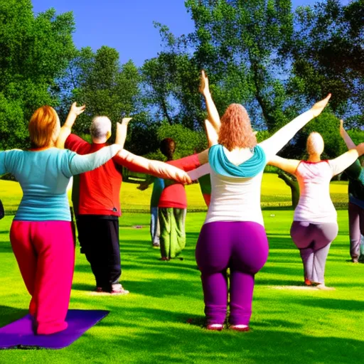 

The image shows a group of people engaged in gentle exercising such as yoga, stretching or tai chi in a peaceful setting such as a park or a calm studio.