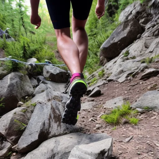 

Image of a person running on a rocky trail in the mountains wearing specialized trail running shoes with durable soles and supportive ankle cuffs.