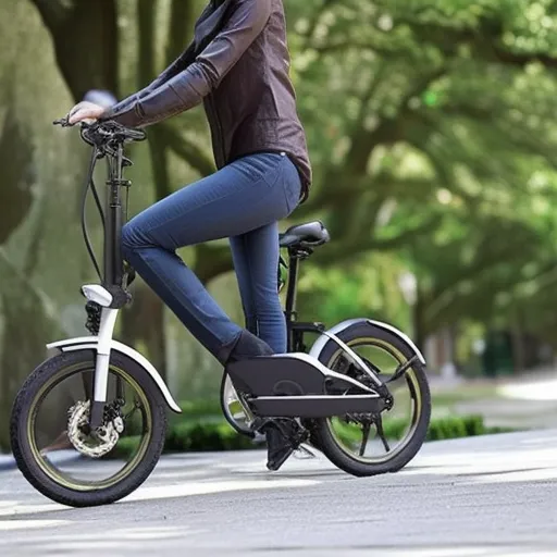 

The image shows a compact electric folding bike with a sleek design, folded neatly and standing on its rear wheel.