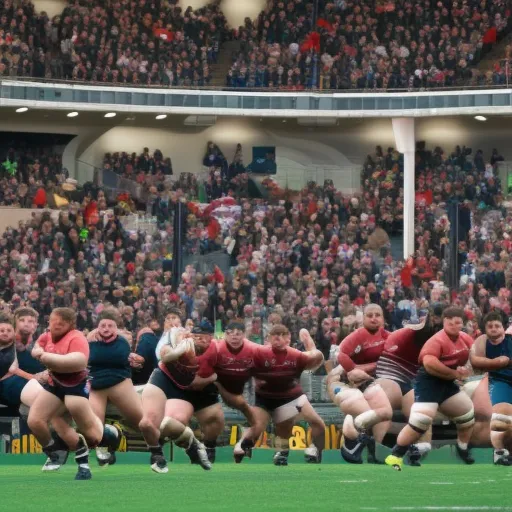 

Image: A group of rugby players in action with a stadium full of cheering fans in the background.