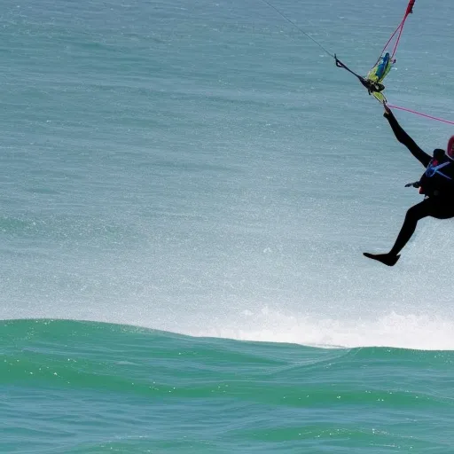 

The image shows a person riding a kitesurf board with a foil underneath, gliding smoothly over the water.