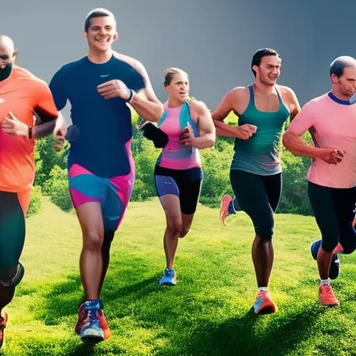 

The photo shows a group of athletes wearing fitness trackers and running together in a natural outdoor environment.
