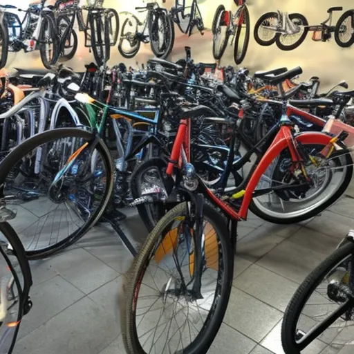 

Image: A person sitting on a bicycle and smiling, surrounded by different types of bikes such as mountain bikes, city bikes, road bikes, and electric bikes.